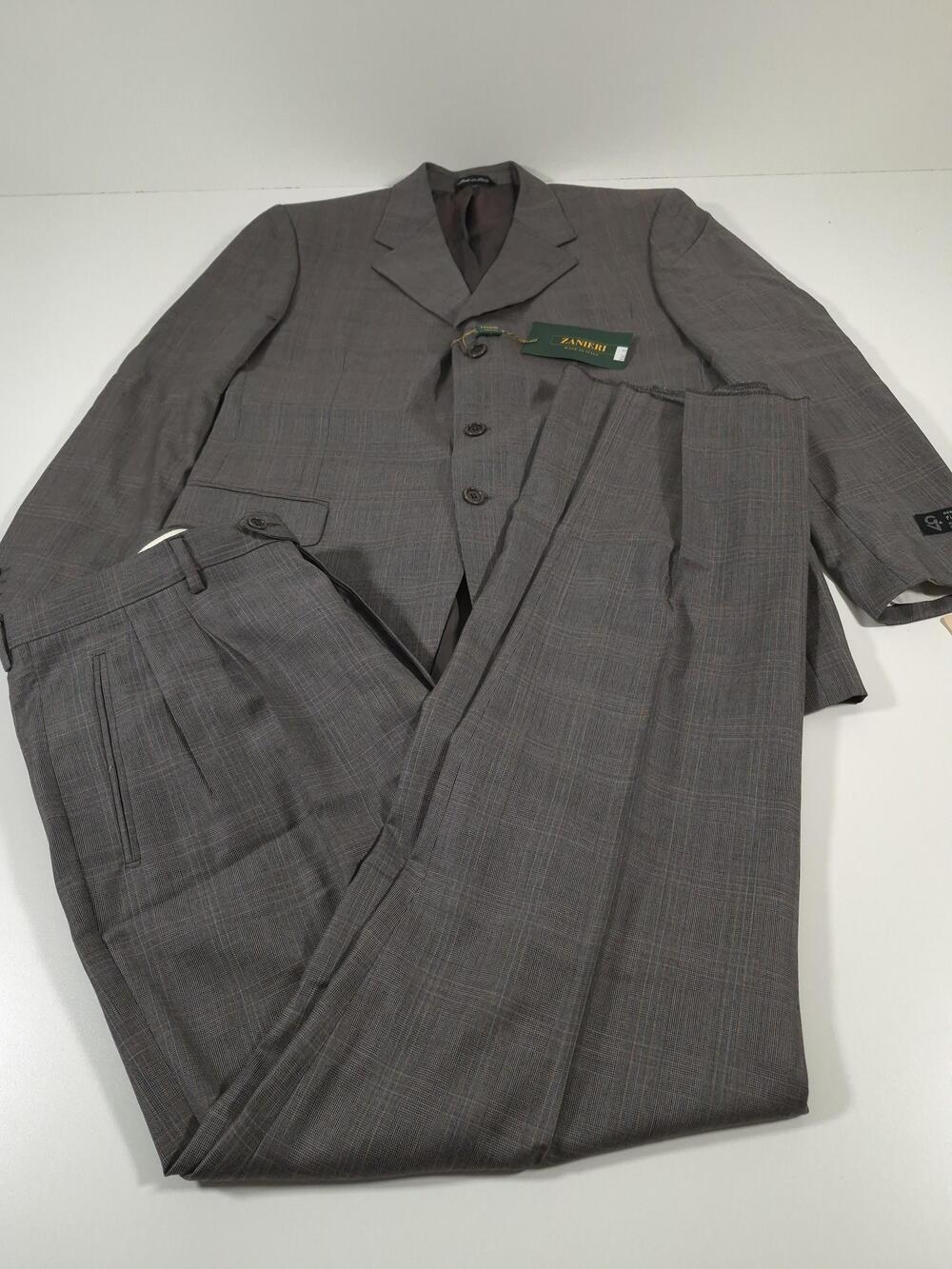 Zanieri Suit Mens 44 Gray Wool Plaid Super 100s 2 Piece 38x36 Italy NWT